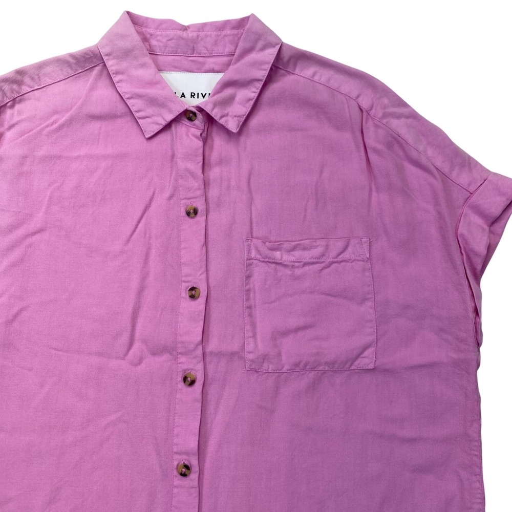 Lola River Button Down Top Womens Medium Pink Tencel Short Sleeve Pocket Shirt